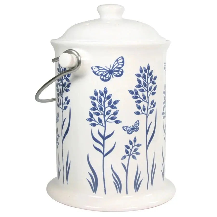 Blue Floral Ceramic Compost Keeper 3 quart